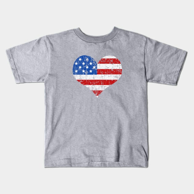 American Flag Heart Distressed Kids T-Shirt by rianfee